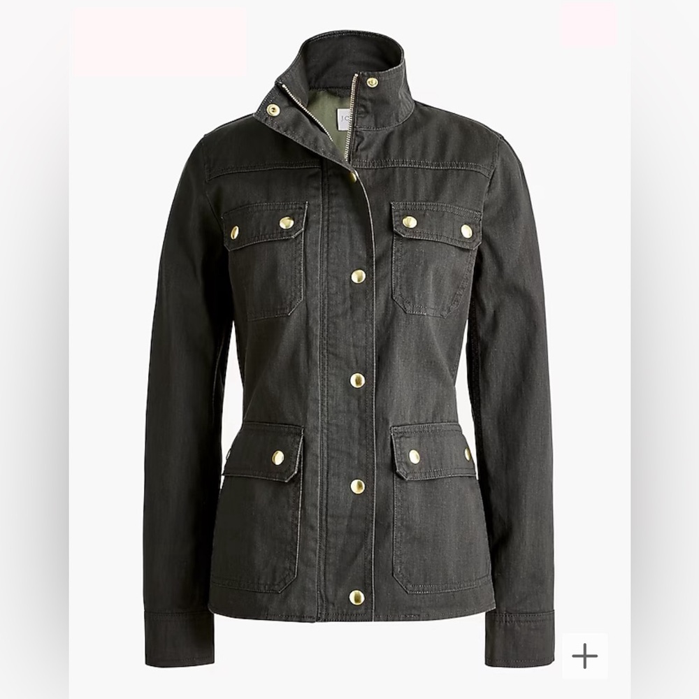 Resin-coated twill field jacket in moss green